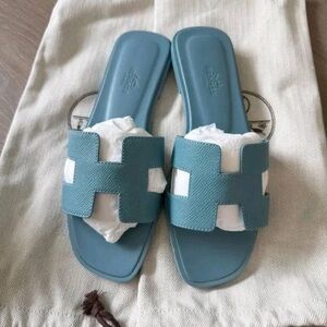 Hermes Teal and White Women's Sandals